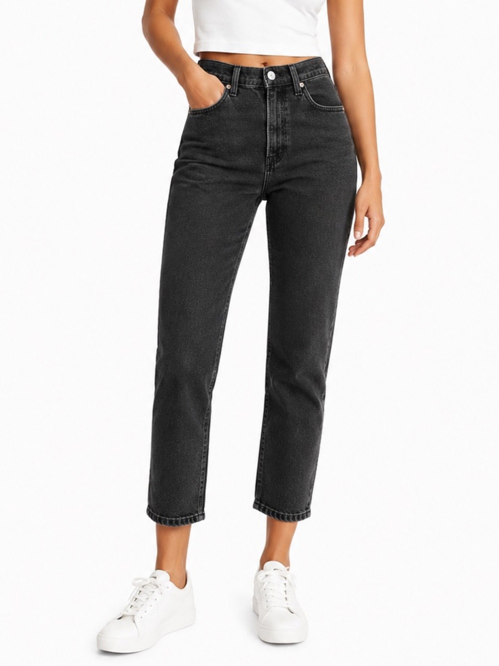 Abercrombie High Rise Jeans Ankle Straight Denim Mom Cropped Black Gray Size 28